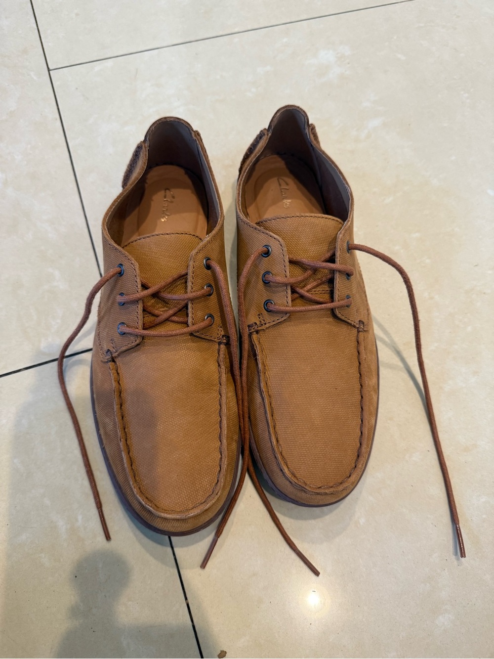 Clarks Men's Tan Canvas Lace-Up Boat Shoes